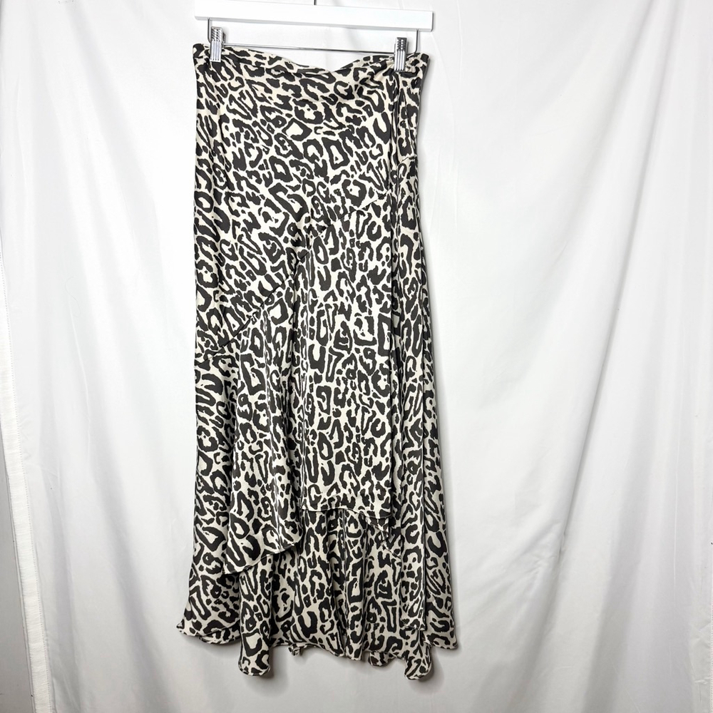 Women's Shona Joy Black White Leopard Print Maxi Skirt Size 8